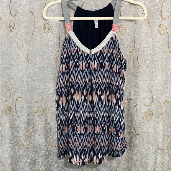Xhilaration Tops - Xhilaration Geometric Tank Top - Navy and Pink